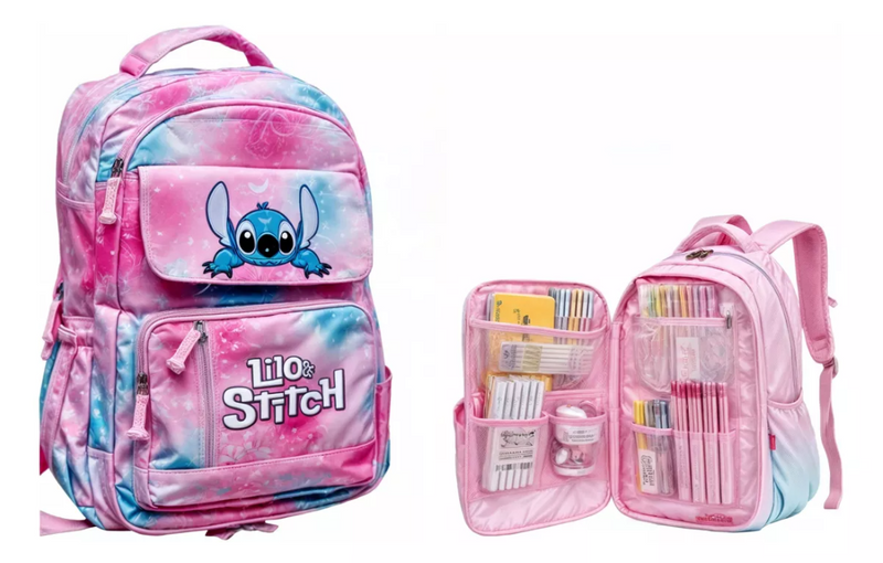 Mochila Stitch Luxo Escolar Grande Juvenil Com Lindo Brinde